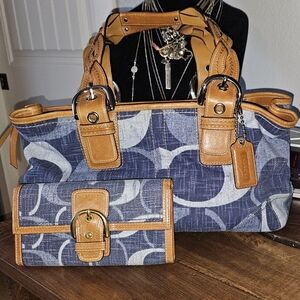 Coach Blue and Tan Denim Women's Bag Set